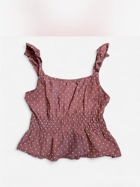 Rust Polka Dot Smocked Peplum Tank Top - Women